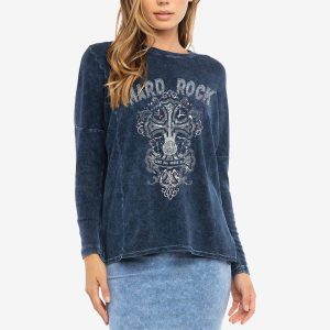 Guitar Company Slim Fit Dropshoulder Longsleeve Tee in Navy