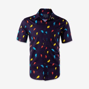 David Bowie All-Over Bolt Short Sleeve Shirt in Navy